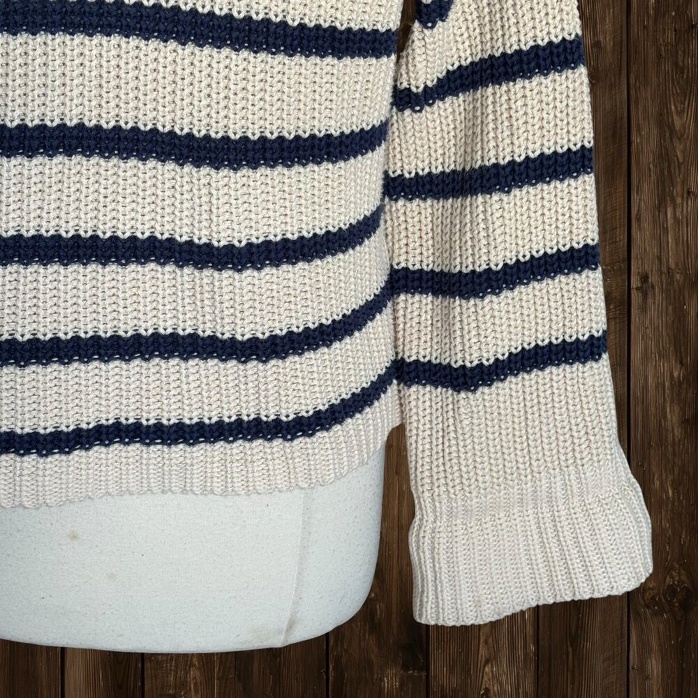 525 America Sweater Striped Cropped‎ Oversize 43" Bust XS 100% Cotton Cream Navy - Picture 6 of 10